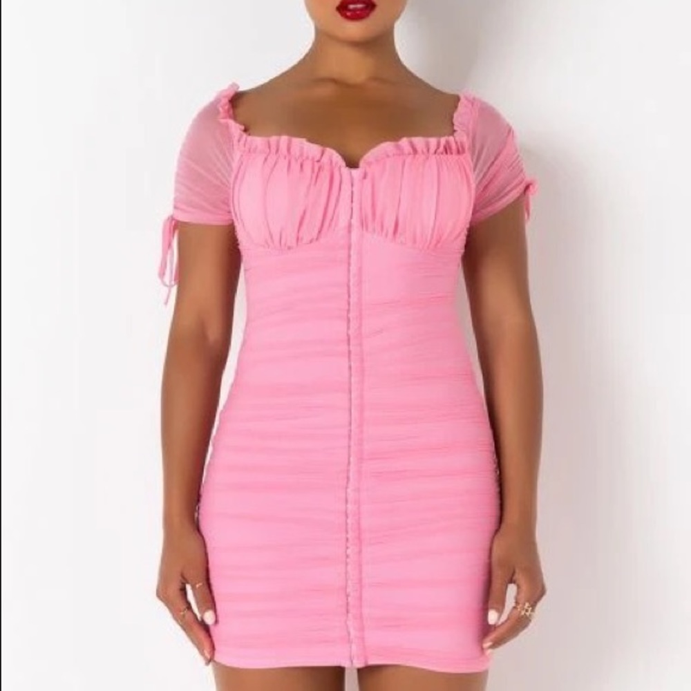 Pink Ruched Mini Dress